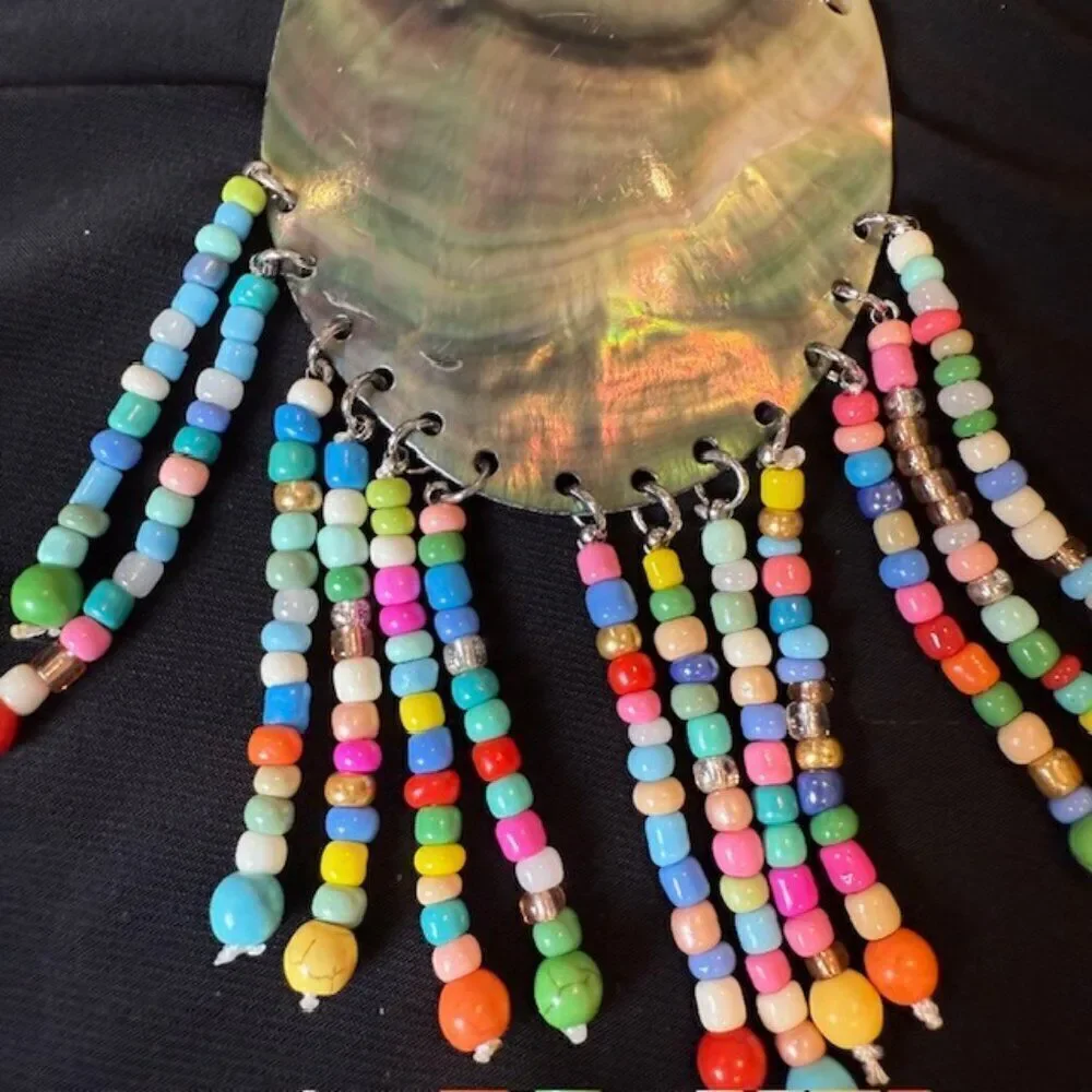 NWT Multicolor‎ Mother of Pearl See Bead Tassel Statement Necklace and Earrings